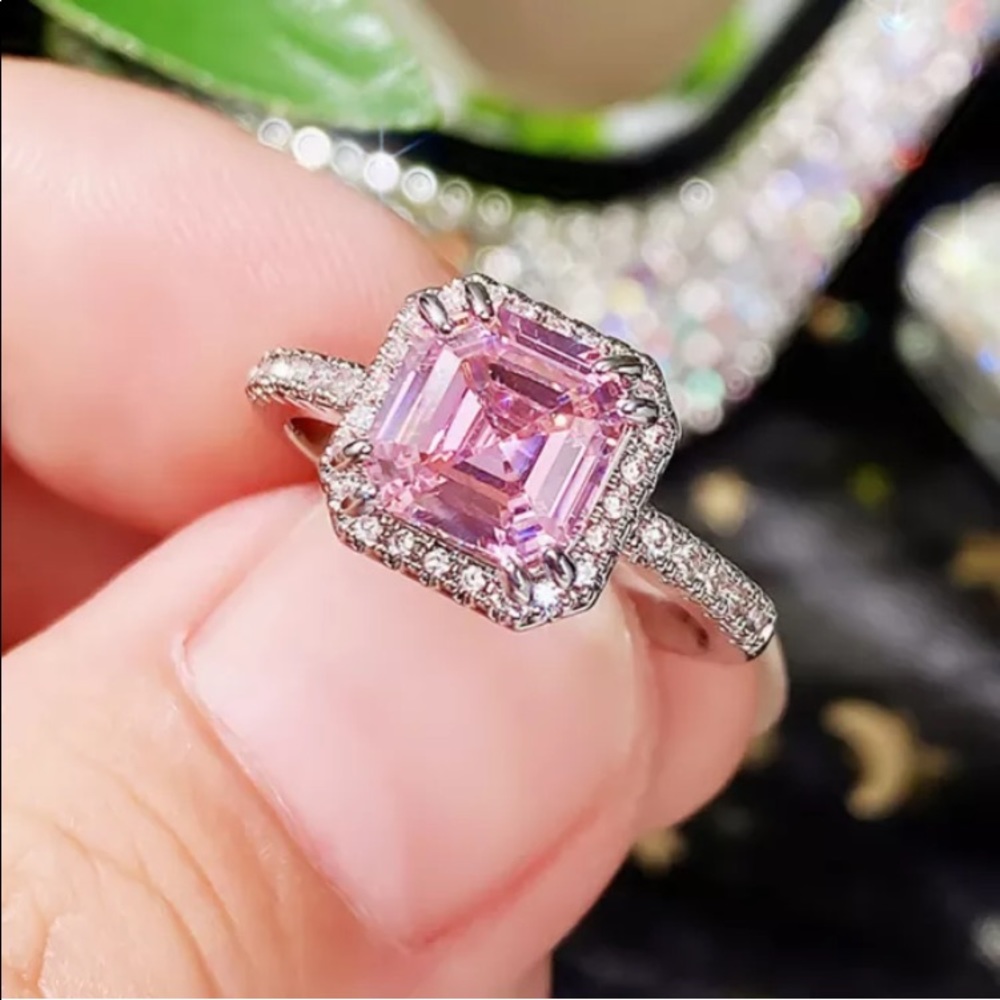 - 🌸 Pink Princess Cut Pink Topaz & White Sapphires in .925 .